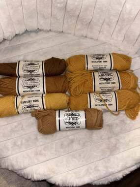 Vintage Elsa Williams Tapestry Wool Needlepoint Yarn Lot - 7 Skeins Earthy Gold